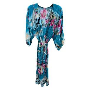 Kimono soft Rayon Blue Turquoise flowy sz Large Robe